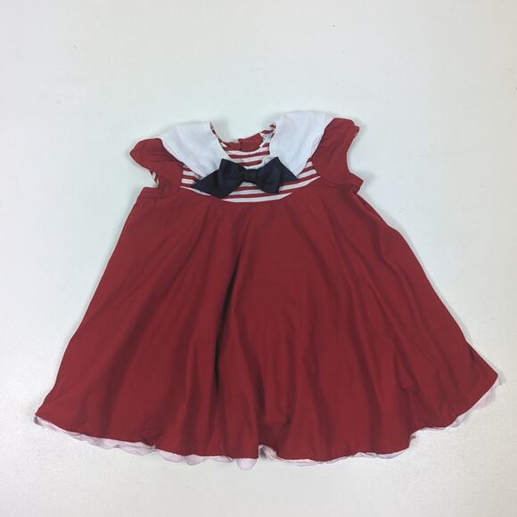 Vintage Peaches N Cream Dress Girls Size 2T Red Sailor Bow - Picture 1 of 4